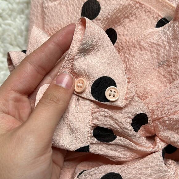 Elie Tahari 100% Silk Polkadot Pink Pastel Black Flowy Long Sleeve Blouse DD13 - Picture 13 of 13